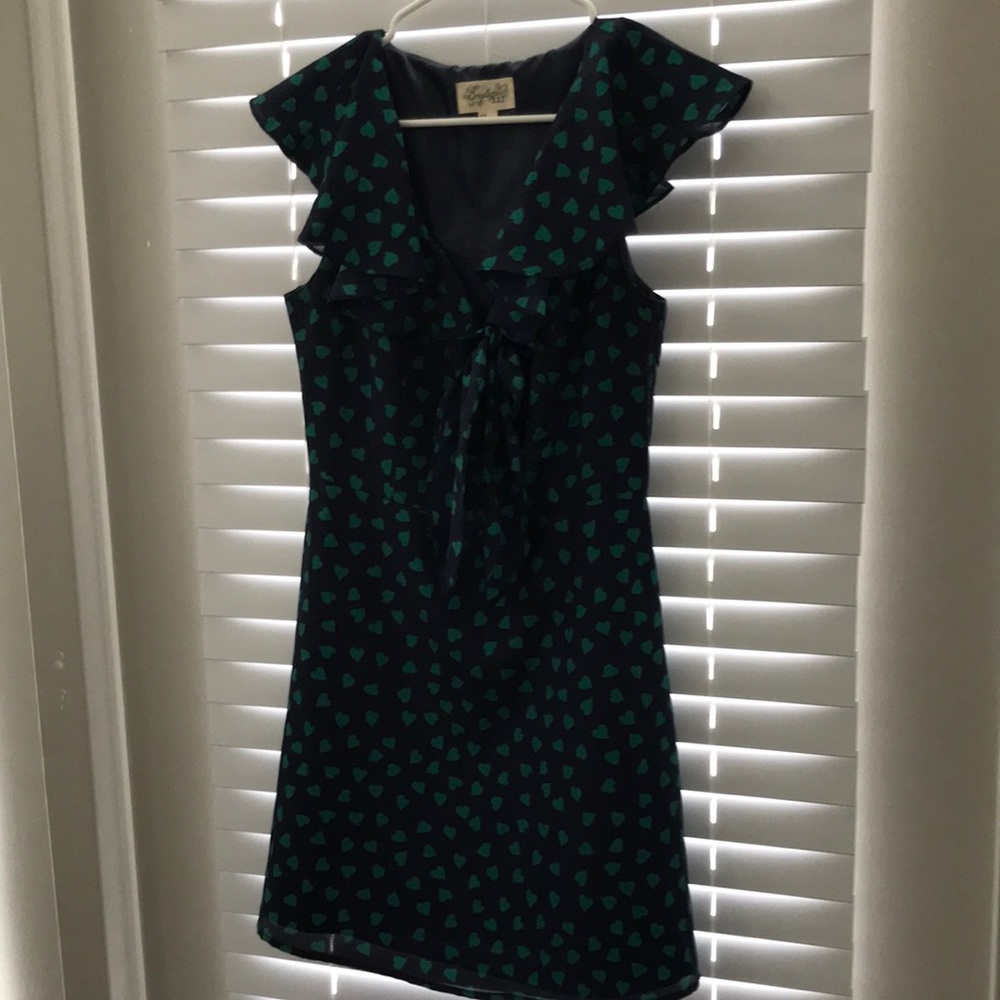 Forever 21 XXI Boutique Hearts Sleeveless Dress Navy Blue Green Size M - Picture 4 of 16